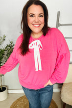 Load image into Gallery viewer, Pretty In Pink French Terry Bow Tie Drop Shoulder Pullover

