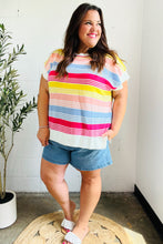 Load image into Gallery viewer, Feeling Playful Blue &amp; Fuchsia Striped Short Dolman Sleeve Knit Top
