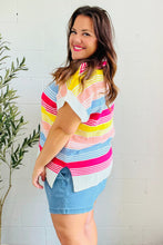 Load image into Gallery viewer, Feeling Playful Blue &amp; Fuchsia Striped Short Dolman Sleeve Knit Top
