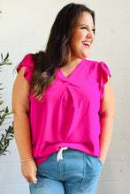 Load image into Gallery viewer, Summer Days Fuchsia Banded V Neck Flutter Sleeve Top
