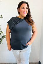 Load image into Gallery viewer, Charming In Charcoal Asymmetrical Shirred Modal Top
