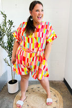 Load image into Gallery viewer, Eyes On You Coral Geo Abstract Surplice Woven Romper
