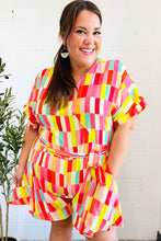 Load image into Gallery viewer, Eyes On You Coral Geo Abstract Surplice Woven Romper
