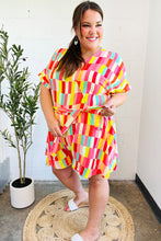 Load image into Gallery viewer, Eyes On You Coral Geo Abstract Surplice Woven Romper
