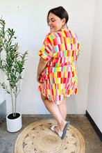 Load image into Gallery viewer, Eyes On You Coral &amp; Yellow Geo Abstract Surplice Woven Romper
