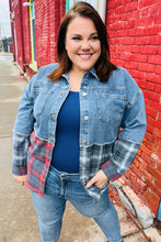 Load image into Gallery viewer, Denim &amp; Plaid Color Block Cut Edge Jacket
