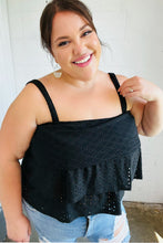 Load image into Gallery viewer, Black Eyelet Tiered Sleeveless Lined Top
