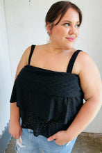 Load image into Gallery viewer, Black Eyelet Tiered Sleeveless Lined Top
