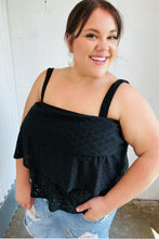 Load image into Gallery viewer, Black Eyelet Tiered Sleeveless Lined Top
