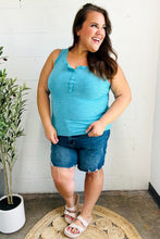 Load image into Gallery viewer, Summer Days Ice Blue Melange Ribbed Henley Button Down Tank
