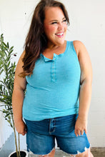 Load image into Gallery viewer, Summer Days Ice Blue Melange Ribbed Henley Button Down Tank
