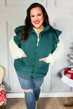 Load image into Gallery viewer, Feeling Festive Hunter Green Zipper Up Quilted Ruffle Sleeve Puffer Vest
