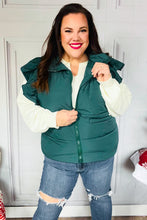 Load image into Gallery viewer, Feeling Festive Hunter Green Zipper Up Quilted Ruffle Sleeve Puffer Vest
