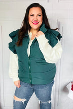 Load image into Gallery viewer, Feeling Festive Hunter Green Zipper Up Quilted Ruffle Sleeve Puffer Vest
