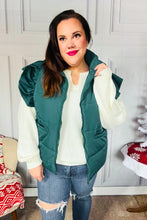 Load image into Gallery viewer, Feeling Festive Hunter Green Zipper Up Quilted Ruffle Sleeve Puffer Vest
