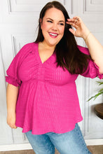 Load image into Gallery viewer, Feeling Strong Fuchsia Textured V Neck Babydoll Top
