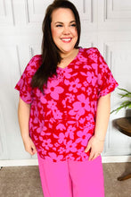 Load image into Gallery viewer, Tropical Trance Magenta Floral V Neck Woven Top
