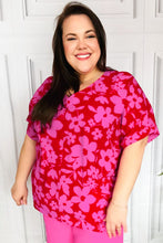 Load image into Gallery viewer, Tropical Trance Magenta Floral V Neck Woven Top
