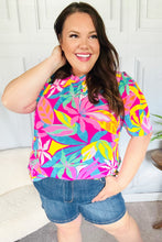 Load image into Gallery viewer, Vacay Ready Fuchsia Tropical Print Frill Mock Neck Top
