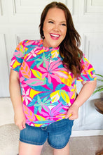 Load image into Gallery viewer, Vacay Ready Fuchsia Tropical Print Frill Mock Neck Top
