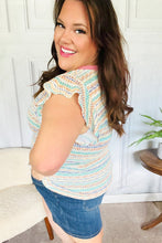 Load image into Gallery viewer, Sunny Days Coral Two Tone Striped Textured Knit V Neck Top
