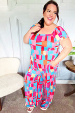 Load image into Gallery viewer, Scarlet &amp; Aqua Geometric Print Wide Leg Jumpsuit
