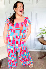 Load image into Gallery viewer, Scarlet &amp; Aqua Geometric Print Wide Leg Jumpsuit
