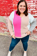 Load image into Gallery viewer, Pink &amp; Taupe V Neck Color Block Sweater Top

