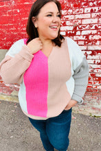 Load image into Gallery viewer, Pink &amp; Taupe V Neck Color Block Sweater Top
