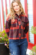 Load image into Gallery viewer, City Streets Burgundy &amp; Rust Plaid Studded Cropped Jacket
