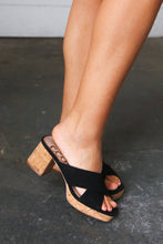 Load image into Gallery viewer, Black Chandra Faux Leather Cork Platform Sandals
