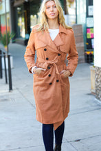 Load image into Gallery viewer, Rust Suede Double Breasted Belted Lined Trench Coat
