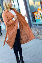 Load image into Gallery viewer, Rust Suede Double Breasted Belted Lined Trench Coat
