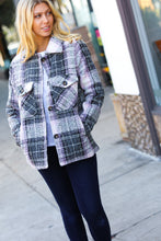 Load image into Gallery viewer, Blush &amp; Grey Flannel Plaid Pocketed Oversize Jacket

