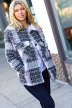 Load image into Gallery viewer, Blush &amp; Grey Flannel Plaid Pocketed Oversize Jacket
