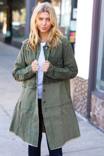 Load image into Gallery viewer, Olive Cotton Button Down Tiered Cut-Edge Long Jacket
