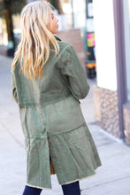 Load image into Gallery viewer, Olive Cotton Button Down Tiered Cut-Edge Long Jacket
