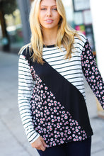 Load image into Gallery viewer, Floral and Stripe Hacci Knit Color Block Raglan Pullover
