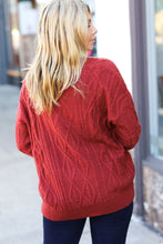 Load image into Gallery viewer, Rust Cable Knit Lace Up V Neck Sweater
