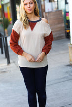 Load image into Gallery viewer, Oatmeal Textured Sweater Knit Cold Shoulder Top
