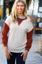 Load image into Gallery viewer, Oatmeal Textured Sweater Knit Cold Shoulder Top
