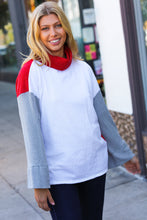 Load image into Gallery viewer, Red/White Hacci Color Block Jacquard Knit Turtleneck
