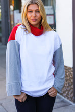 Load image into Gallery viewer, Red/White Hacci Color Block Jacquard Knit Turtleneck

