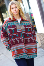 Load image into Gallery viewer, Holiday Aztec Flannel Textured Button Down Pocketed Shacket
