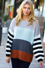 Load image into Gallery viewer, Mint Multicolor Stripe Bubble Sleeve Oversize Sweater
