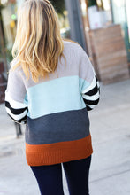 Load image into Gallery viewer, Mint Multicolor Stripe Bubble Sleeve Oversize Sweater

