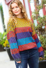 Load image into Gallery viewer, Take All of Me Mustard &amp; Cerulean Stripe Oversized Sweater
