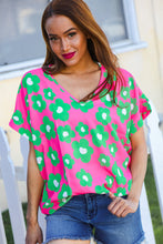 Load image into Gallery viewer, Spring Vibes Pink &amp; Green Flower Print V Neck Short Sleeve Top
