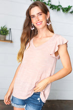 Load image into Gallery viewer, Vintage Coral Two Tone V Neck Ruffle Sleeve Top
