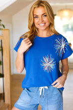 Load image into Gallery viewer, Light Me Up Blue Sequin Firework Dolman Top
